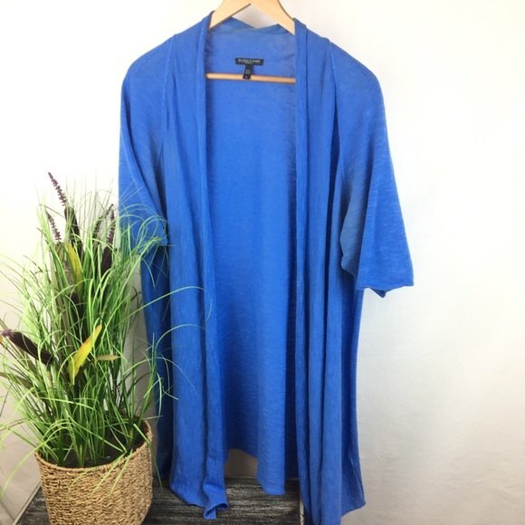 Eileen Fisher Women's Blue Knit V Neck Open Front Light Sweater 1X - Picture 1 of 4